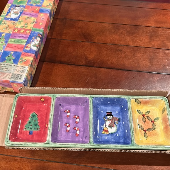Sango Sweet Shoppe 4 Part Relish Tray Candy Dish Ceramic Sue Zipkin Holiday NEW - Picture 9 of 12